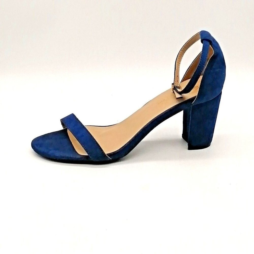 Dream Pairs Womens Chunky Heel Sandal Navy Blue Ankle Strap w/Buckle